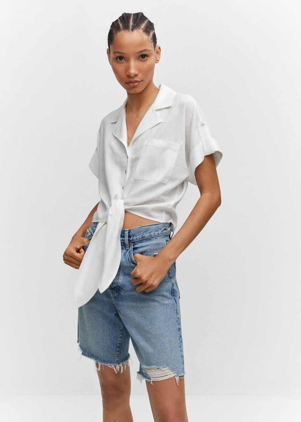 Linen bow shirt -  Women | Mango USA | MANGO (US)