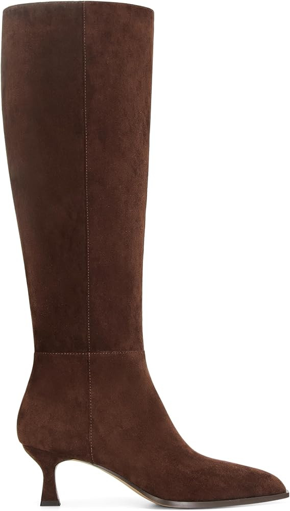 DOEYG Women Suede Knee High Boots Wide Calf Kitten Heel Boots Pointed Toe Stiletto High Heel Tall... | Amazon (US)