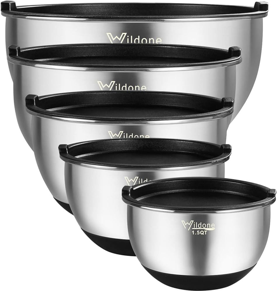 Wildone Mixing Bowls with Airtight Lids, Stainless Steel Nesting Mixing Bowls Set of 5, with Non-... | Amazon (US)