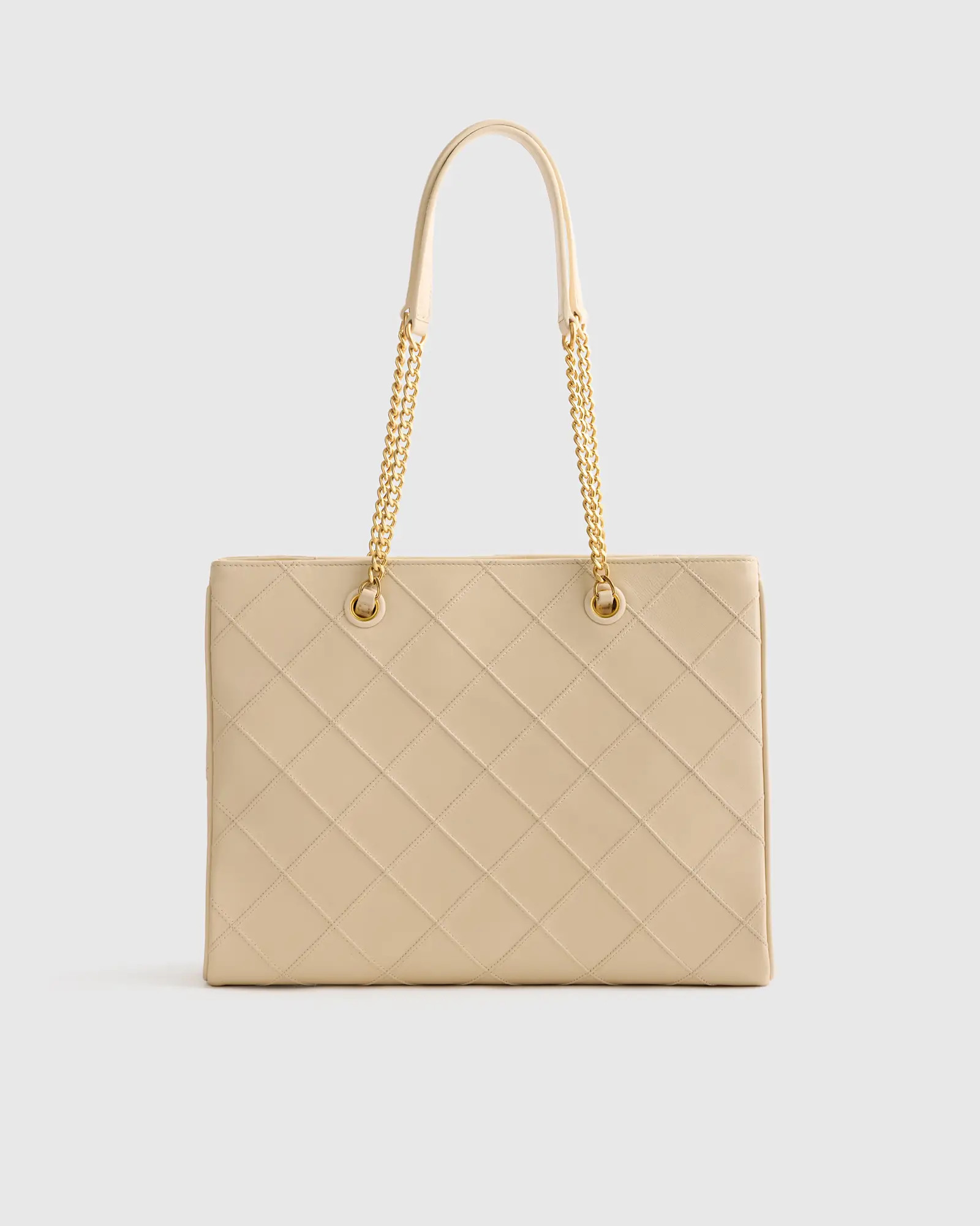 Italian Leather Diamond Stitch Tote in Cream | Quince