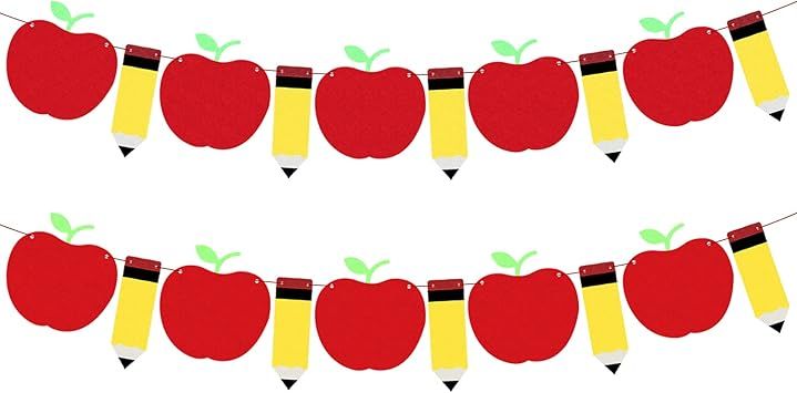 Large, Felt Back To School Garland - 10 Feet, No DIY | 2 String,Pencil Apple Garland for Back To ... | Amazon (US)