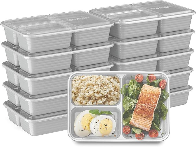 Bentgo Prep 3-Compartment Meal-Prep Containers with Custom-Fit Lids - Microwaveable, Durable, Reu... | Amazon (US)