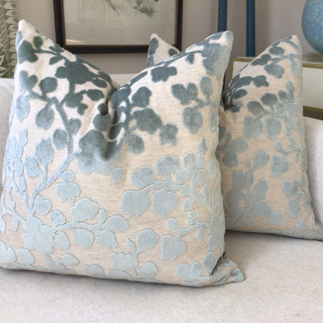 BLOSSOM in Mist Raised Linen Velvet Floral Cover - Etsy | Etsy (US)