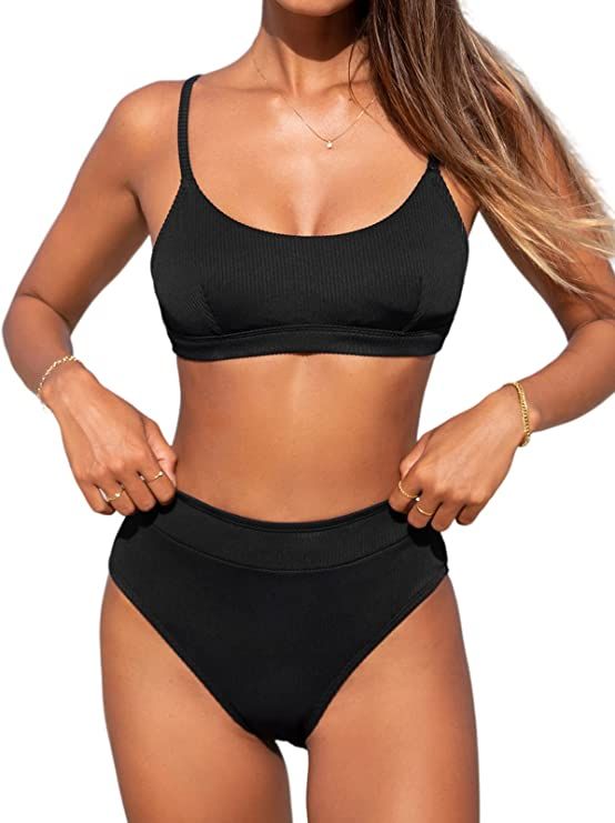 CUPSHE Bikini Set for Women Two Piece Swimsuits High Waisted Adjustable Spaghetti Straps Back Hoo... | Amazon (US)