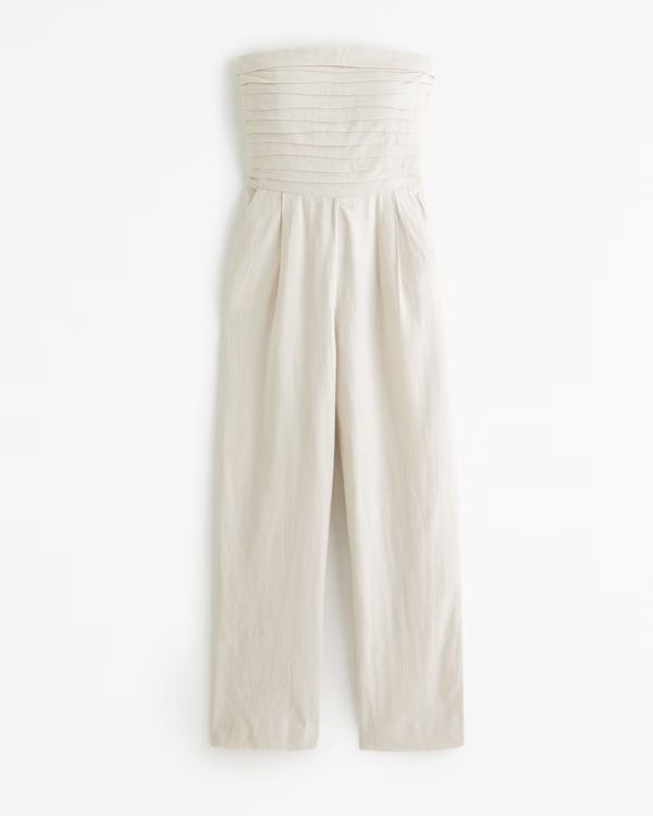 The A&F Emerson Linen-Blend Ruched Strapless Jumpsuit | Abercrombie & Fitch (US)