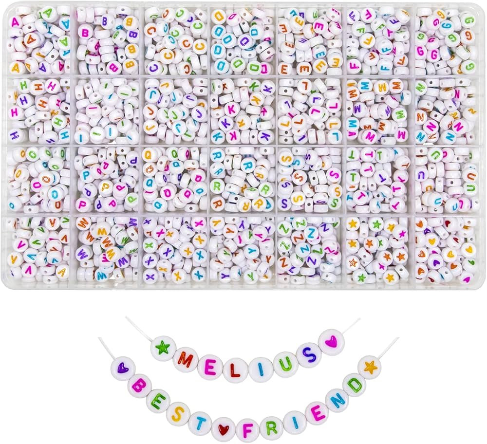 Acrylic Colorful Letter Beads, 1450 Pcs 4x7mm Round Alphabet Beads in 28 Grid Box for Jewelry Mak... | Amazon (US)