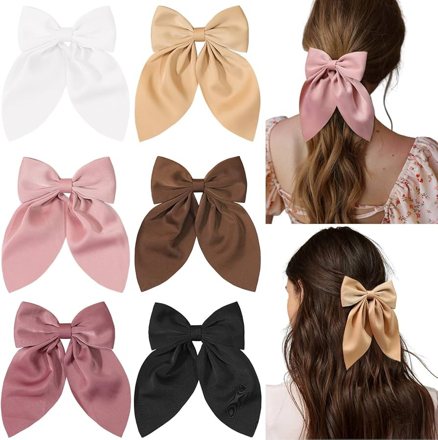 6Pcs Satin Hair Bows for Women Bow Hair Clips Silky Satin Hair Bows for Girls Aesthetic Hair Acce... | Amazon (US)