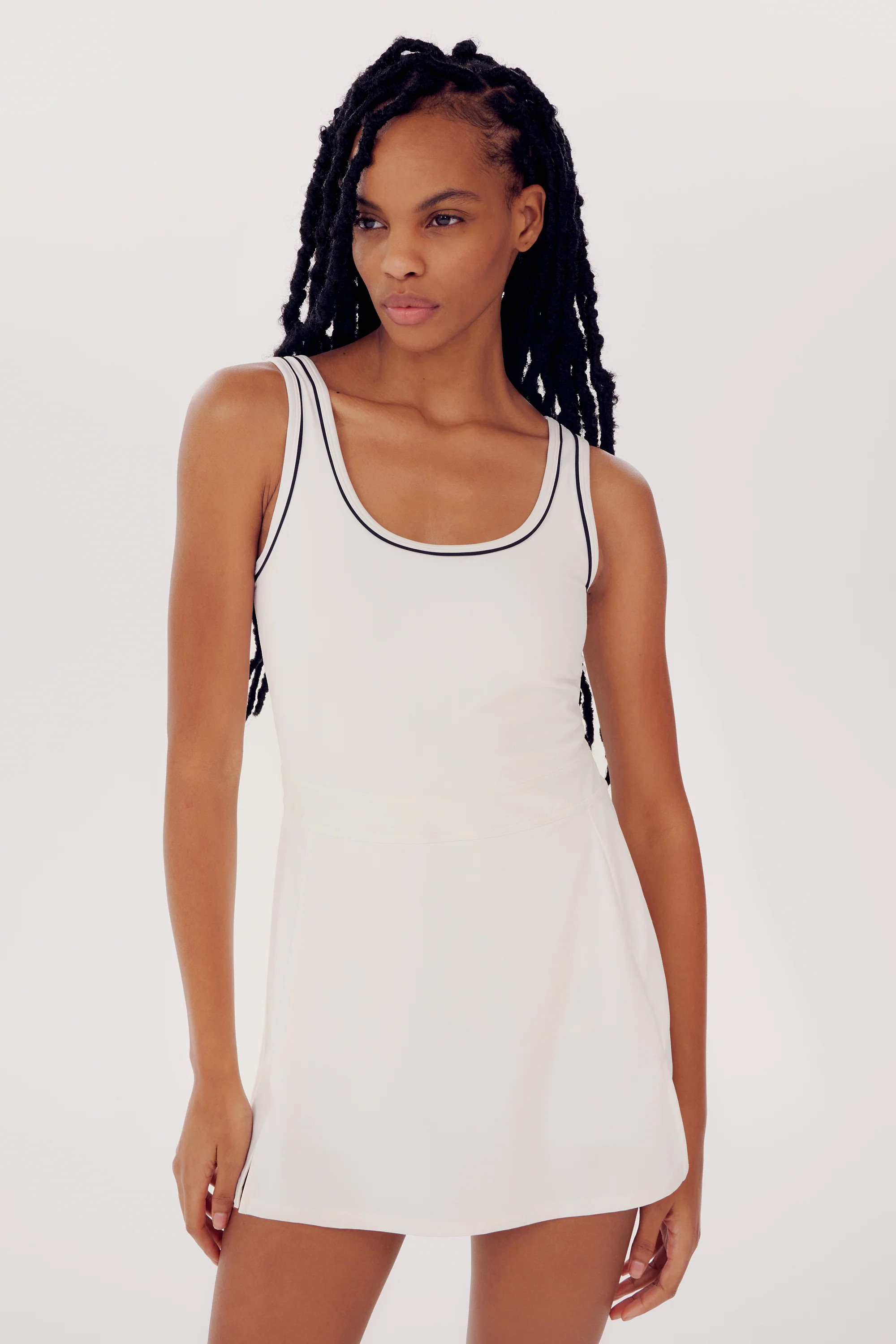 Martina Rigor Dress w/Piping - White | Splits59.com