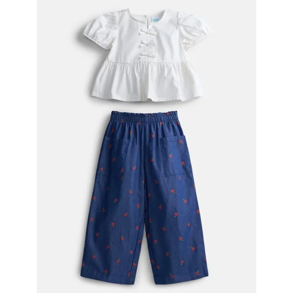 Wonder Nation Toddler Girls Peasant Top and Pants Set, 2-Piece, Sizes 12M-5T | Walmart (US)