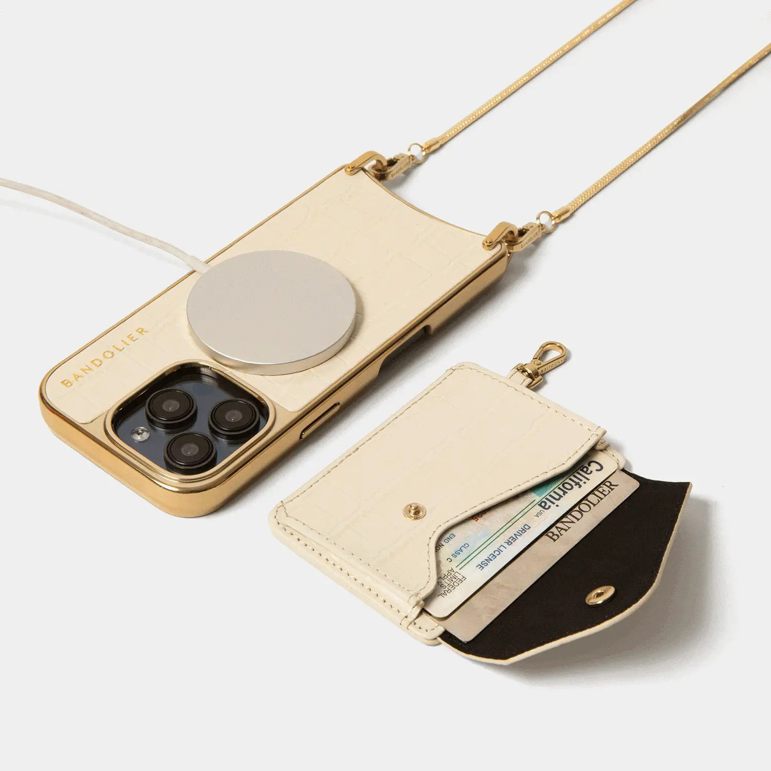 Remi Ivory Croc Gold Magnet Wallet Phone Case | Bandolier