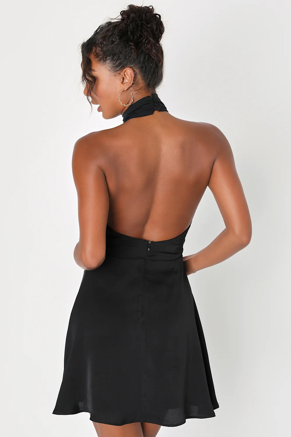 Give 'Em Glam Black Satin Sleeveless Halter Mini Dress | Lulus (US)
