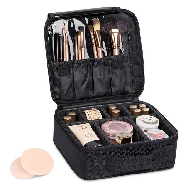 Waterproof Makeup Travel Bag with Adjustable Divider - Black | Walmart (US)