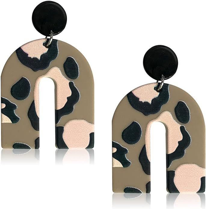 Unique Handmade Lightweight Colorful Irregular Geometric Acrylic U-Shape Dangle Drop Earrings for... | Amazon (US)