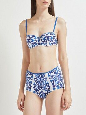 Dolce & Gabbana - Printed bandeau & high waist bikini set - Blue/White | Luisaviaroma | Luisaviaroma