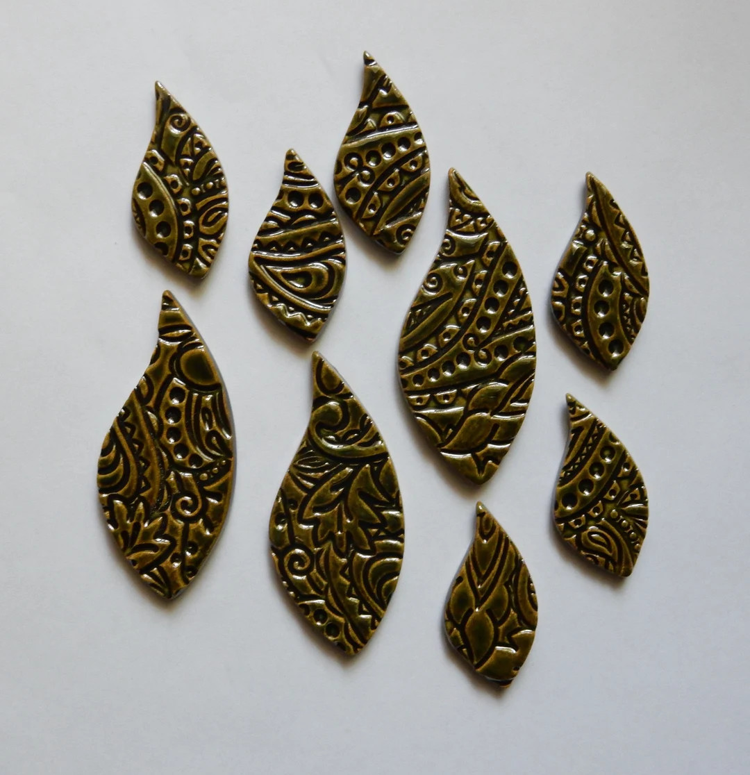 LEAVES...9 Leaves 2 Sizes...handmade Embossed Ceramic Mosaic - Etsy | Etsy (US)