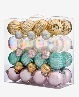 Holiday Lane Opulence Set of 50 Shatterproof Pink Gold and Blue Iridescent Ball Ornaments, Macy's... | Macy's