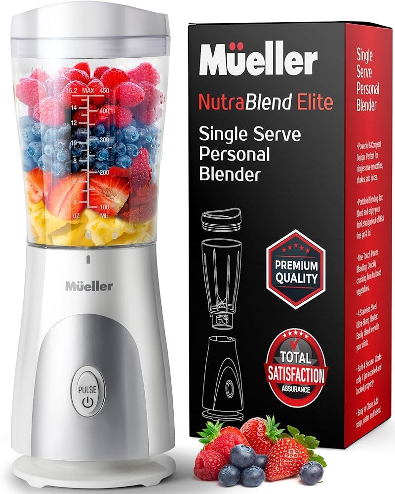 Mueller Personal Blender for Shakes and Smoothies with 15 Oz Travel Cup and Lid, Juices, Baby Foo... | Amazon (US)
