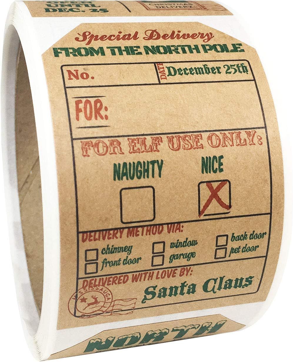 Natural Kraft from Santa Claus Stickers, 2” x 3” Inch Christmas Gift Tags 100 Total Labels | Amazon (US)