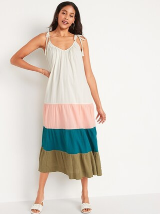 Sleeveless Tasseled Color-Block All-Day Maxi Swing Dress for Women | Old Navy (CA)