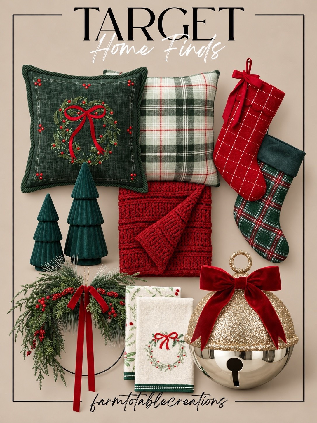 Target Christmas Home Finds | Cozy & Classic Holiday Decor 🎄❤️

Bring all the cozy Christmas charm into your home with these beautiful Target holiday decor finds! I’m loving the timeless combination of deep evergreen, rich Christmas red, and traditional plaid. From the festive wreath throw pillow and cozy chunky knit blanket to the charming velvet Christmas trees and classic stockings, every piece adds warmth and nostalgic holiday style!

These finds are perfect for creating a cozy living room, decorating your mantel, or adding festive touches throughout your home. The beautiful greenery with velvet bows, embroidered holiday towels, and oversized jingle bell bring that designer-inspired Christmas look that feels both elegant and welcoming. A perfect mix of traditional holiday charm and cozy seasonal textures! ✨

Follow @farmtotablecreations on Instagram for more cozy home finds and trending decor.

#LTKHome #LTKHoliday #TargetFinds #TargetHome #TargetChristmas #ChristmasDecor #HolidayHomeDecor #TraditionalChristmas #CozyChristmas #ChristmasPillows #ChristmasStockings #HolidayThrowBlanket #ChristmasGreenery #ChristmasMantel #ChristmasHomeInspo #ClassicChristmas #HolidayDecorating #DesignerInspired #CozyHome #HolidayFinds