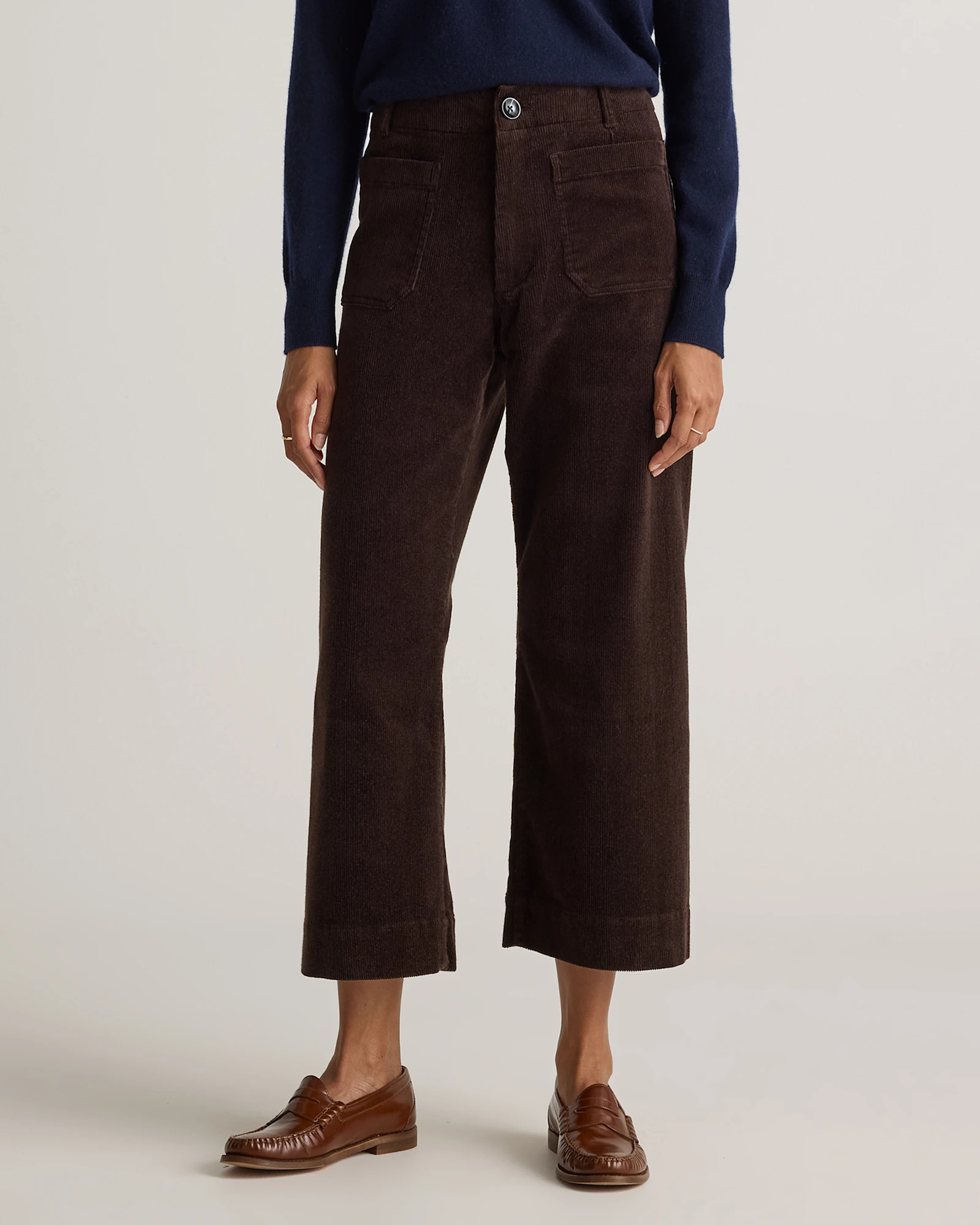 Quince | Women's Organic Stretch Corduroy Cropped Wide Leg Pants in Warm Brown, Size 4, Organic Cotton | Quince