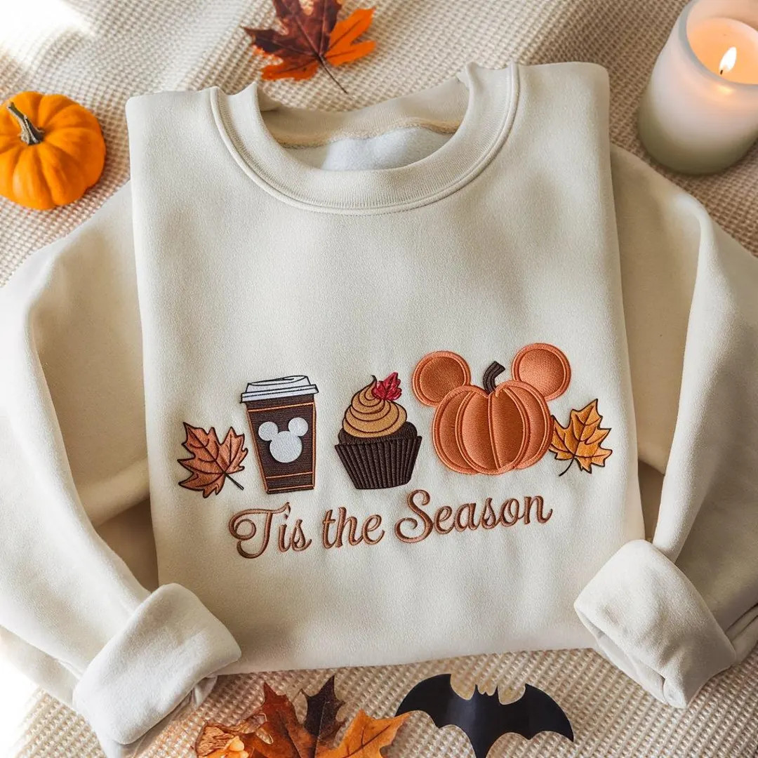 EMBROIDERED Tis the Season Fall Sweatshirt, Disney Fall Shirt, Fall Shirt, Disney Pumpkin Shirt, ... | Etsy (US)