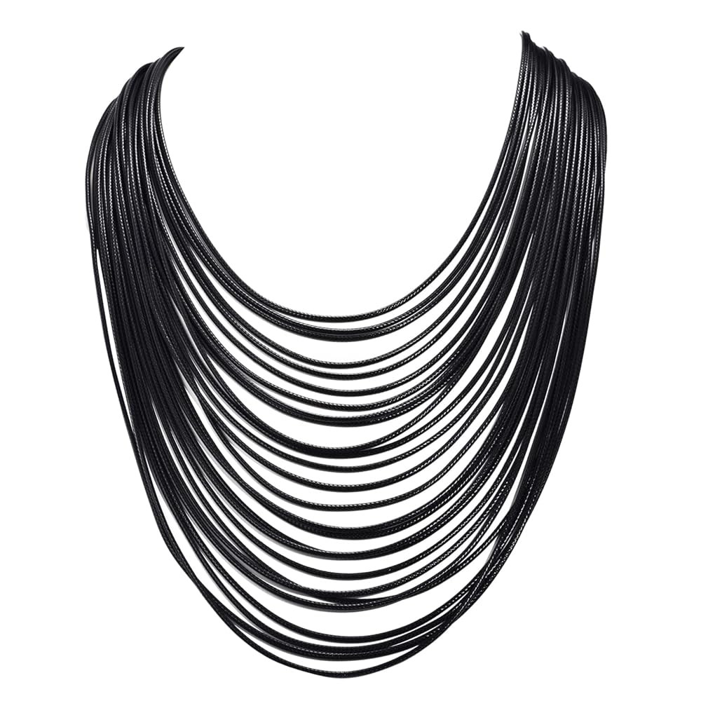 Women Multi Layer Chunky Bib Necklace Magnetic Clasp Wax Line Choker Statement Jewelry | Amazon (US)