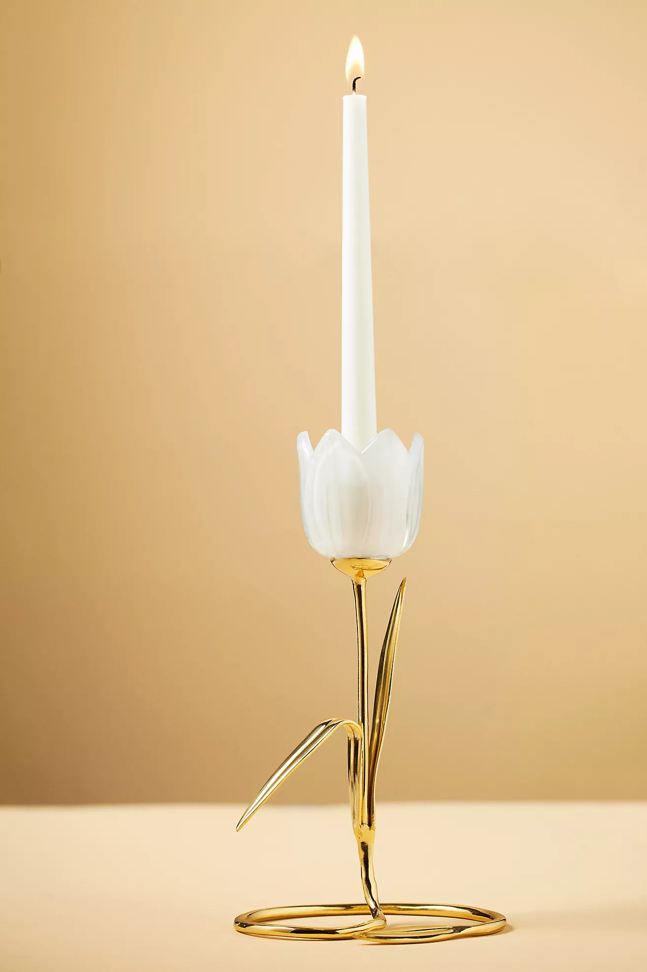 Tulip Floral Gold Taper Candle Holder | Anthropologie (US)