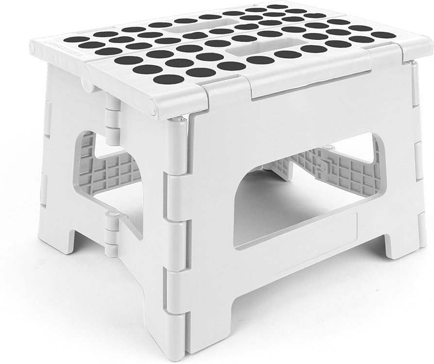 Kikkerland Foldable Sturdy Non- Slip Compact Lightweight Plastic Rhino II Step Stool, Lightweight... | Amazon (US)