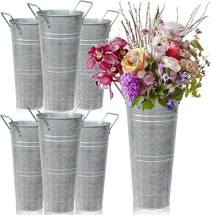 Set of 6 Galvanized Metal Vases Farmhouse French Flowers Bucket Vase with Handles Rustic Tin Flow... | Amazon (US)