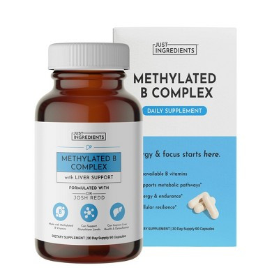 Just Ingredients Methylated B Complex Capsules - 90ct - 30 Servings: Vitamin B2 1.3mg Per Serving | Target