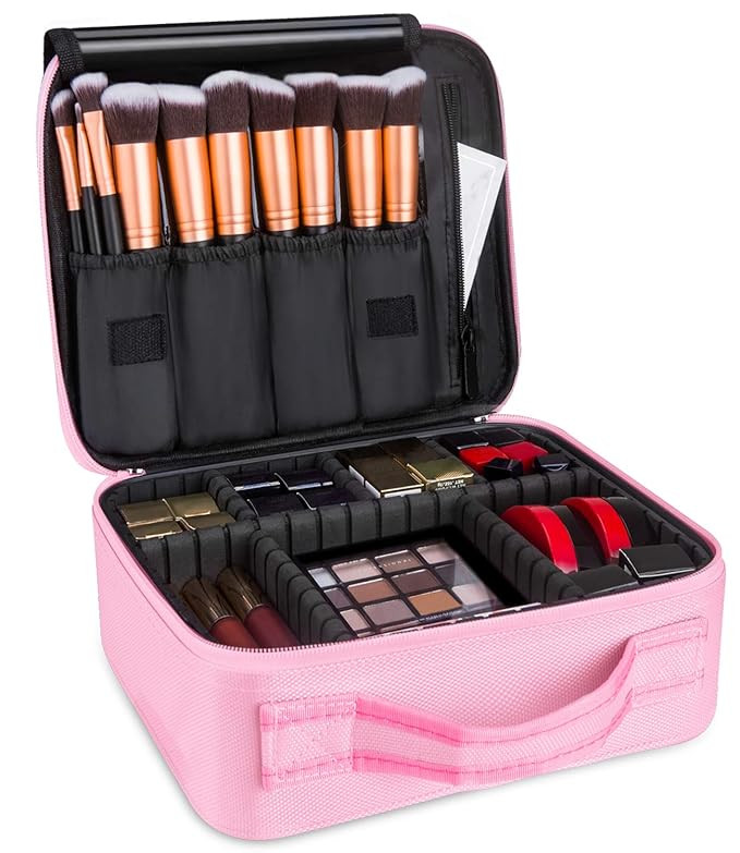 Kootek Travel Makeup Bag Portable Cosmetic Organizer Train Case with Adjustable Dividers for Cosm... | Amazon (US)