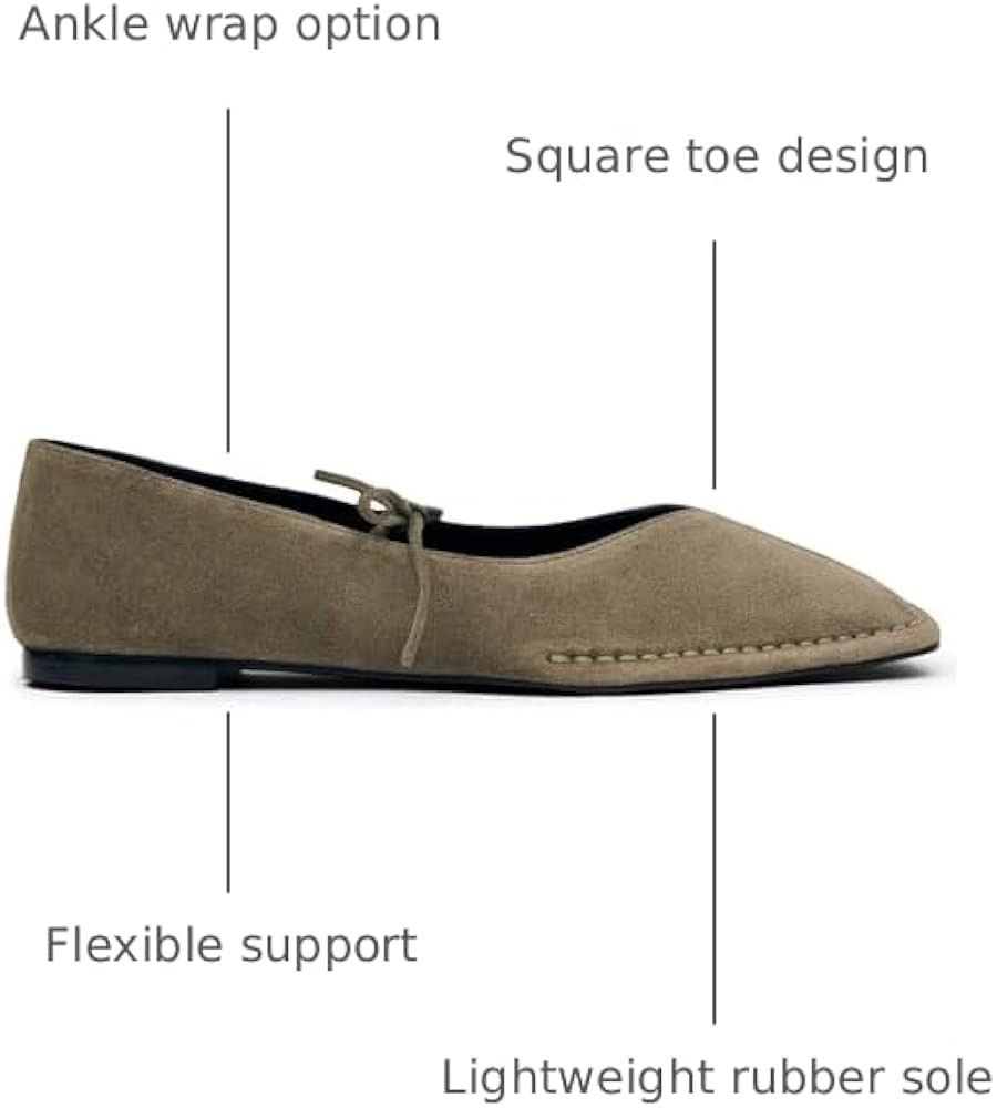 Lace up Ballet Flats Women Square Toe Mary Jane Flats Bow Slip On Comfortable Ballerina Shoes | Amazon (US)