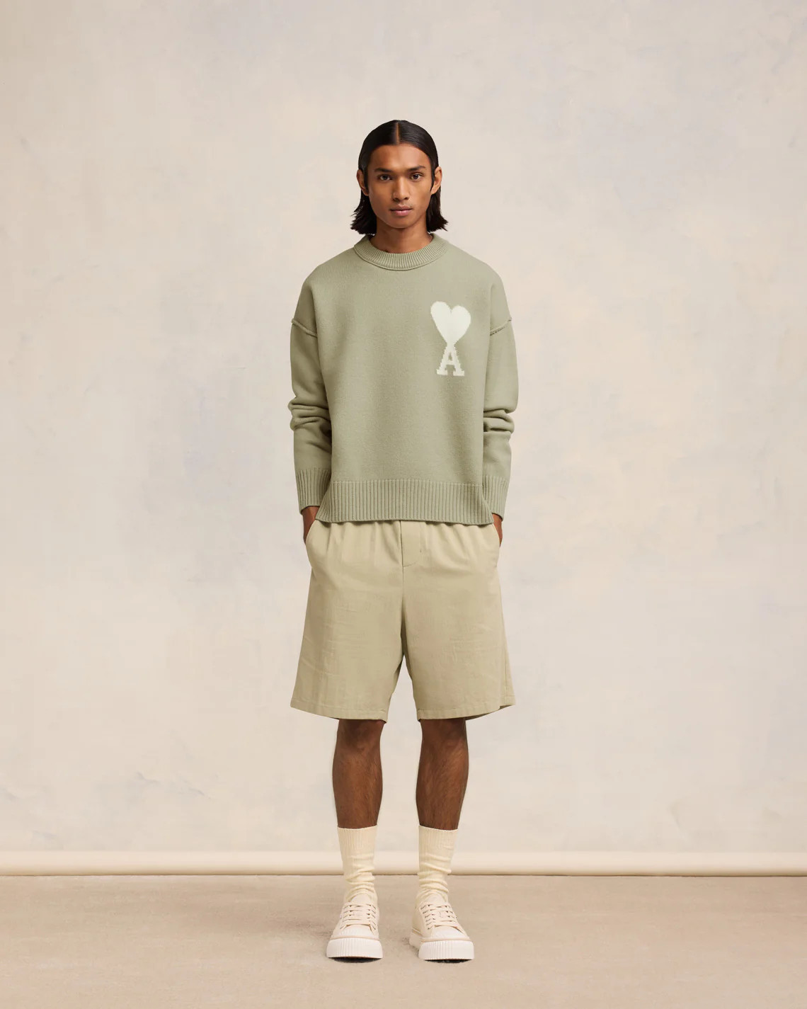 Sage/Off White Off White Ami De Coeur Sweater | AMI PARIS | AMI Paris FR