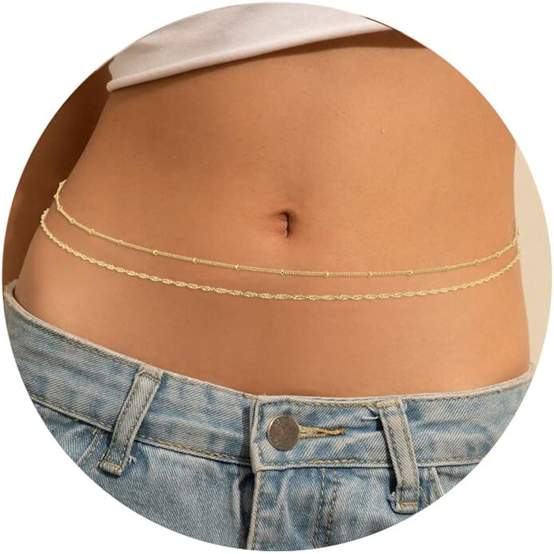 2PCS 18K Gold Plated 26-43Inch Waist Chain for Women Gold Body Belly Chain for the Waist Adjustab... | Amazon (US)