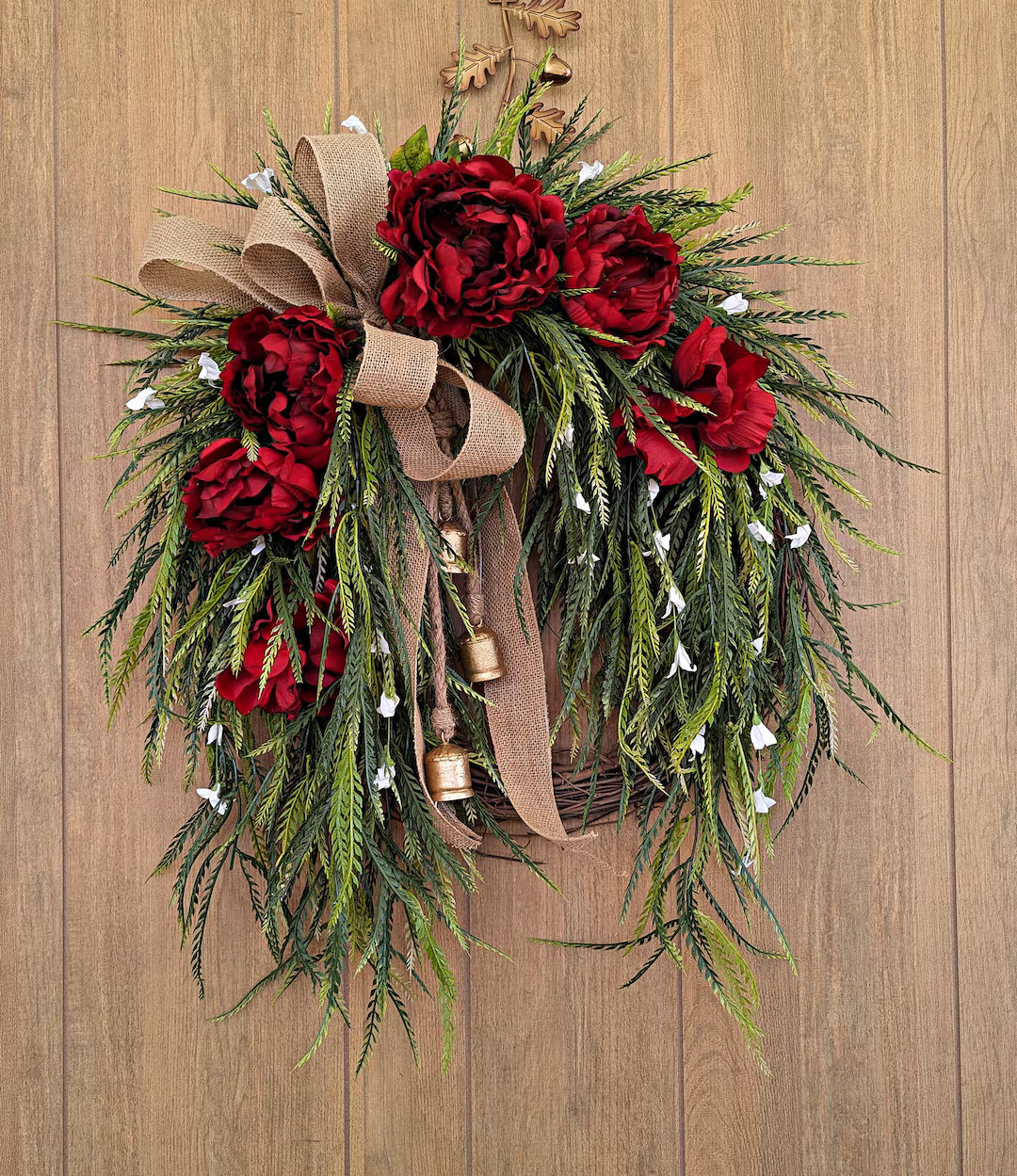 Christmas Peony Swag Wreath With Bells: Cascading Holiday Decor - Etsy | Etsy (US)