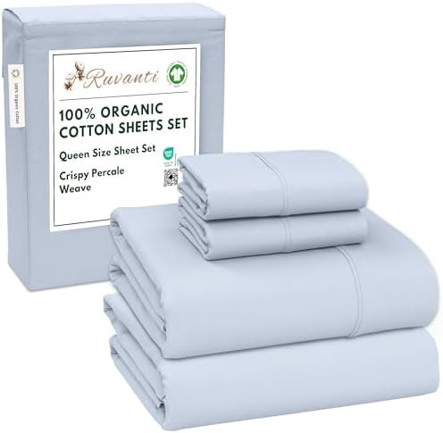 RUVANTI 100% Organic Cotton Sheets Queen Size, Percale Weave, GOTS Certified, 4-Piece Set, Deep P... | Amazon (US)