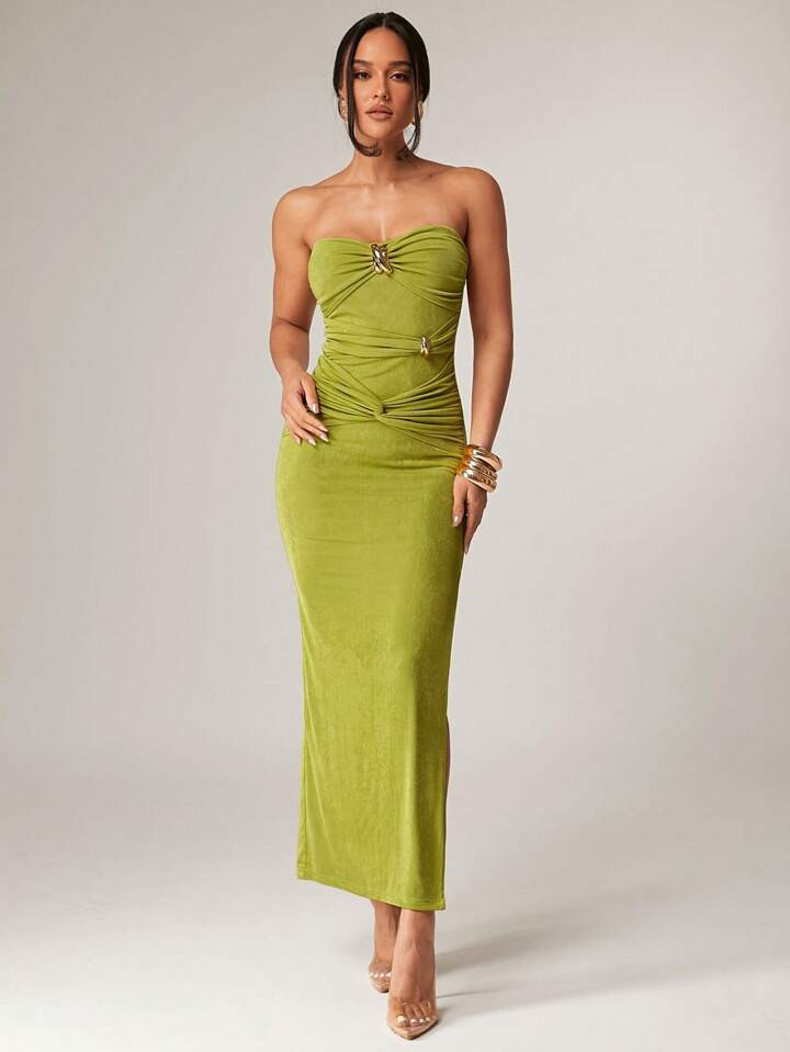 $25.76
$33.03
-22%

Save $1.29 off this item after joining.
Silquee Elegant And Fashionable Summer Dress For Vacation, Mustard Green Tube Top With Metal Buckle Decoration Overlap Design, Summer Clothing, Festival Clothing, Double Layer Stretch Knit Return High Quality Dress, Women's Maxi Dress,Bodycon Dress
5.00
(4)
Size
US
Size Guide
2 (XS)
4 (S)
6 (M)
8/10 (L)
Not your size? Tell me your size 
 | SHEIN