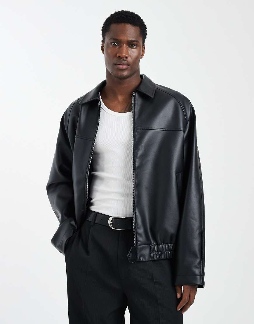 ASOS DESIGN oversized faux leather jacket in black | ASOS (Global)