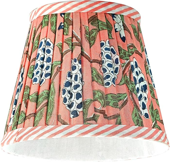 Ridhi Pleated Block Print Lamp Shade Dark Salmon Floral Medium 4" Top x 6" Bottom x 5" High Spide... | Amazon (US)