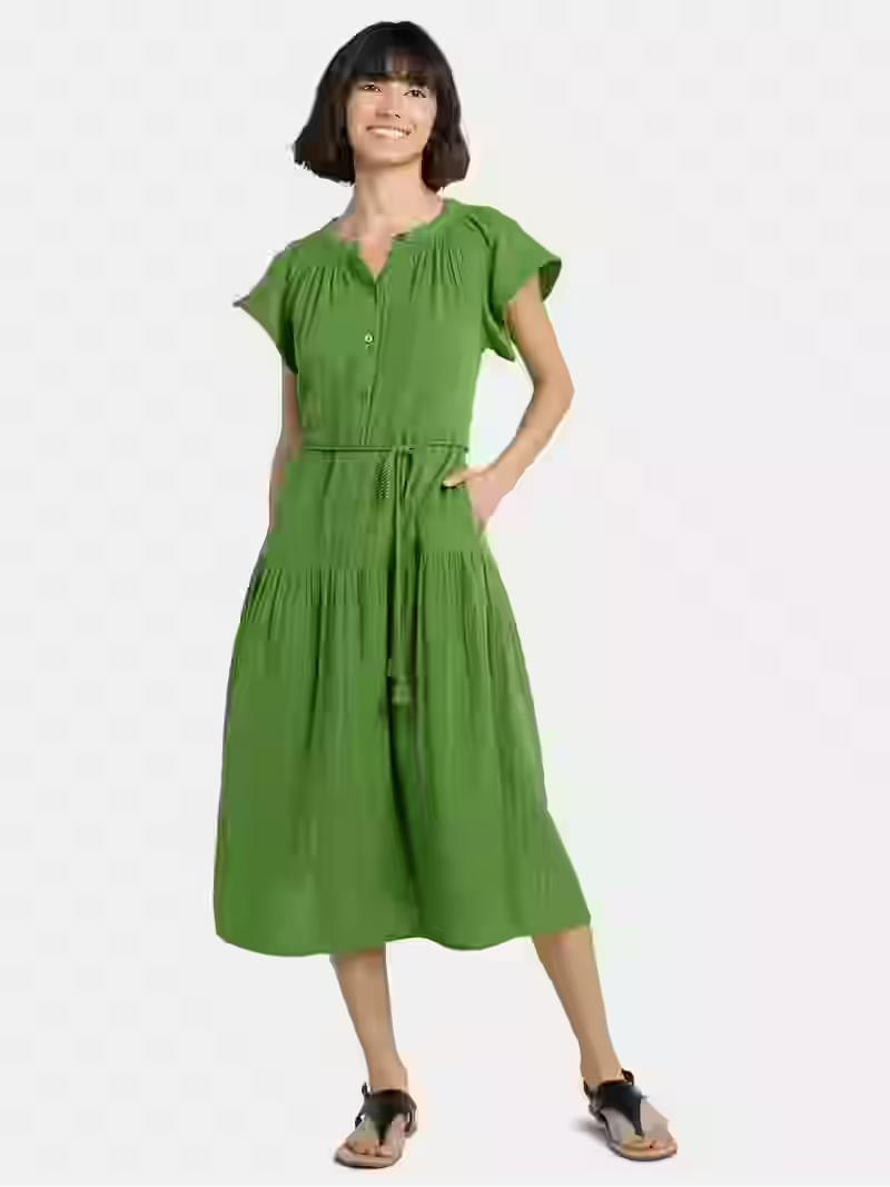 Time and Tru Women's Double Cloth Cotton Midi Dress, Sizes XS-XXXL | Walmart (US)