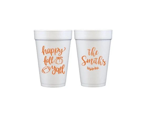 Happy fall yall cups, Happy fall cups, Personalized fall cups, Personalized foam cups, Football p... | Etsy (US)