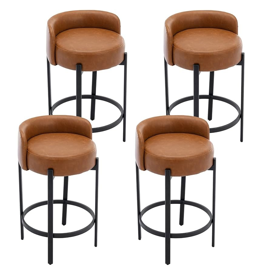 DUOMAY Counter Height Bar Stools 26" Round Barstools Set of 4, Modern Faux Leather Counter Stools... | Amazon (US)