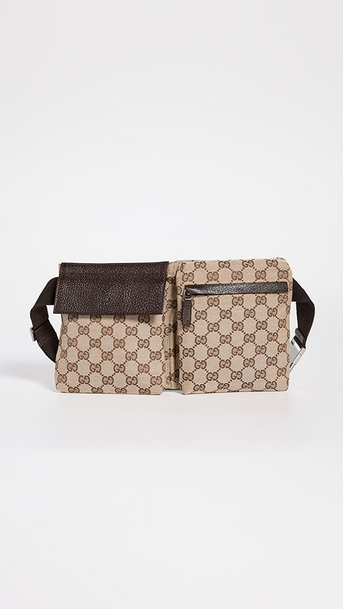 What Goes Around Comes Around Gucci Brown Canvas Double Pocket Waist Pouch | SHOPBOP | Shopbop