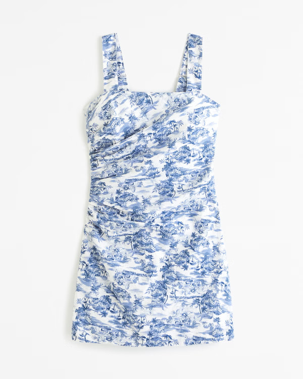 Women's Linen-Blend Ruched Squareneck Mini Dress | Women's Dresses & Jumpsuits | Abercrombie.com | Abercrombie & Fitch (US)