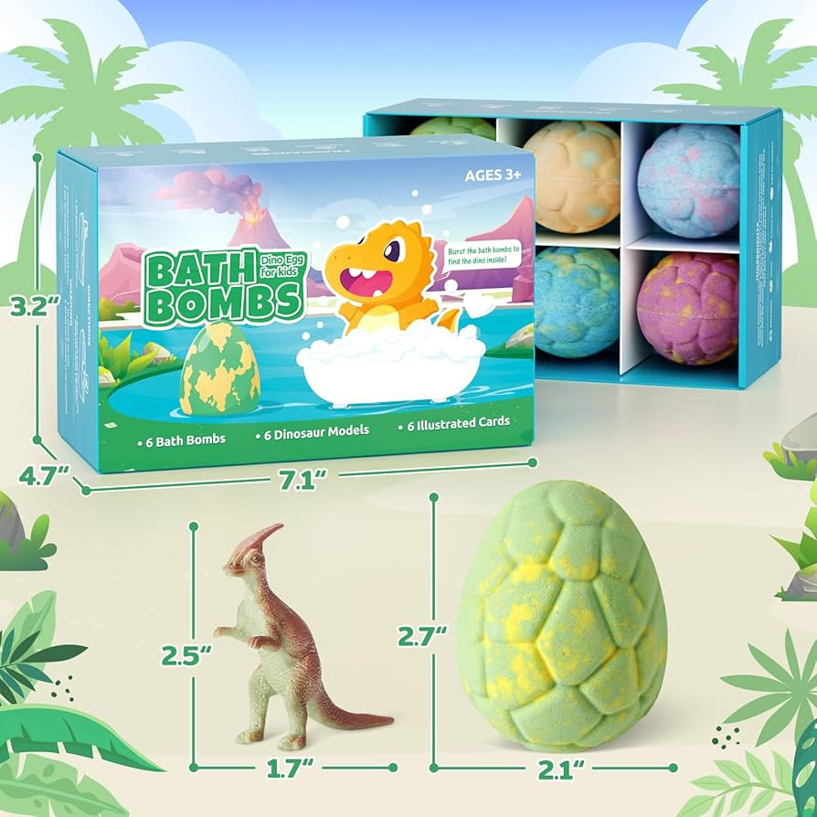 Dino Egg Bath Bombs for Kids with Surprise Inside, 6 Packs Dinosaur Bath Toys Set for Boys,Girls,... | Amazon (US)