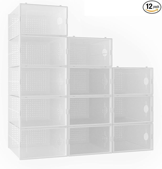 12-Pack Shoe Storage Boxes - Shoes Organizer for Closet - Clear Plastic Stackable Shoe Containers... | Amazon (US)