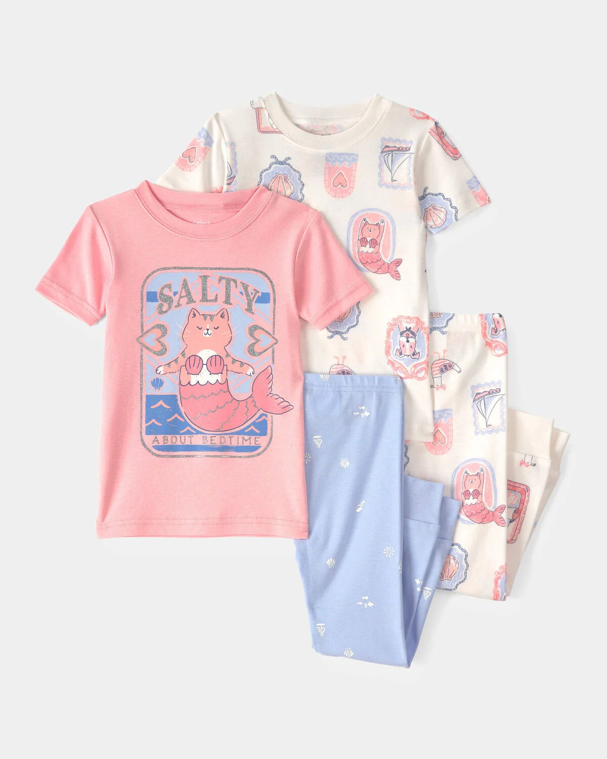 Toddler Girl Mermaid Cat 100% Cotton Snug Fit 4-Piece Pajama Set - Pink/Ivory | Carter's | Carter's Inc