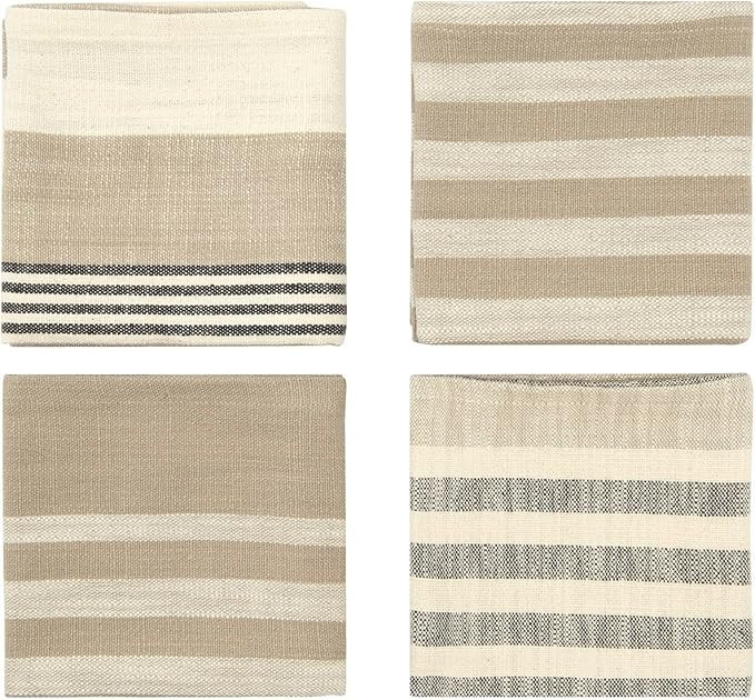 Creative Co-Op Taupe, Black & Cream Striped Cotton Woven Napkins (Set of 4 Pieces) Entertaining T... | Amazon (US)