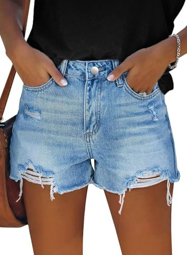 DGRPI Women's Casual Summer Denim Shorts High Waisted Stretchy Ripped Jean Shorts with Pockets | Amazon (US)